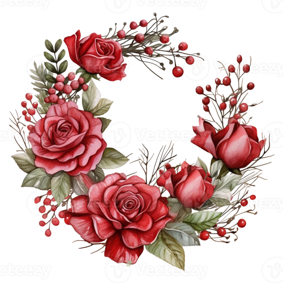 AI generated Rose wreath watercolor png