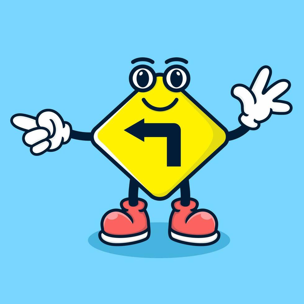 cute cartoon traffic sign indicating a turn vector