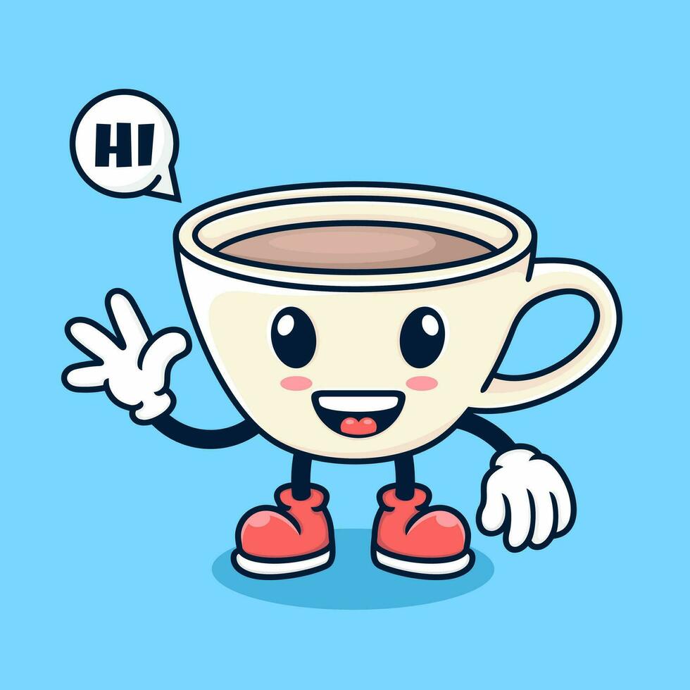 cute chocolate cup cartoon saying hello vector