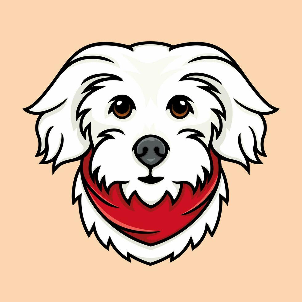 illustration of a maltese dog wearing a red bandana. vector
