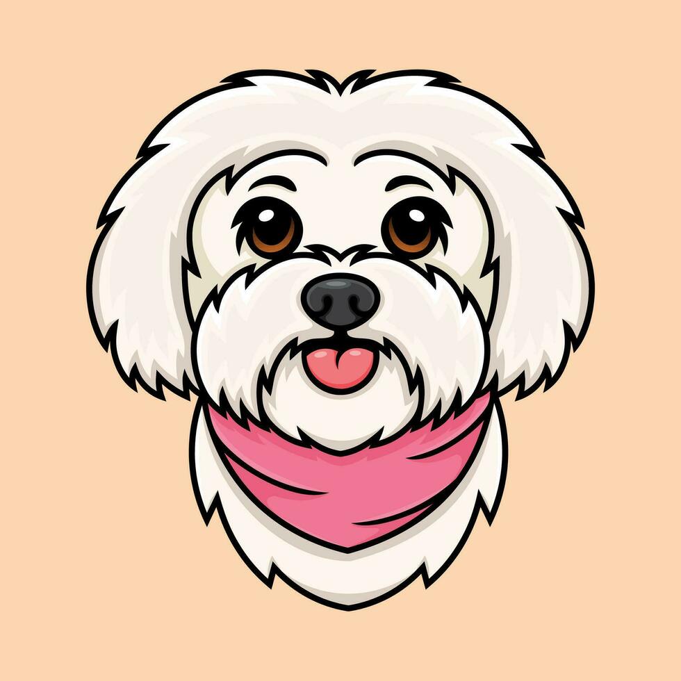 illustration of a maltese dog wearing a pink bandana. vector