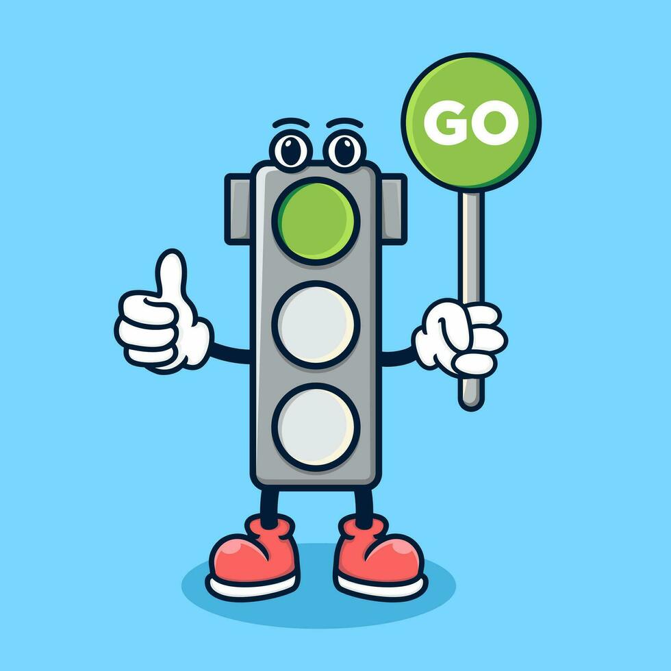 cartoon cute traffic sign green light on vector