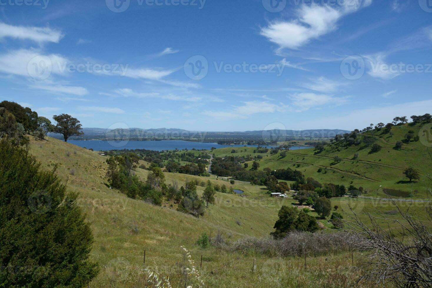Scenic mountains view with Lake Hume from Kurrajong Gap Lookout located between Bellbridge and Bethanga, a short drive from Albury Wodonga Victoria, Australia. photo