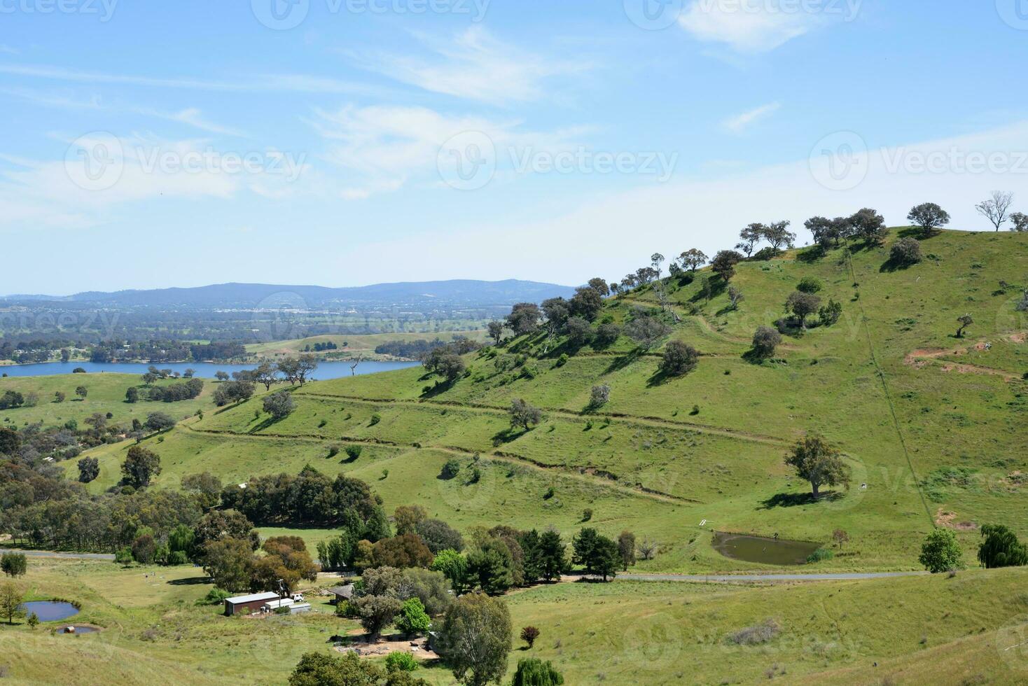 Scenic mountains view with Lake Hume from Kurrajong Gap Lookout located between Bellbridge and Bethanga, a short drive from Albury Wodonga Victoria, Australia. photo