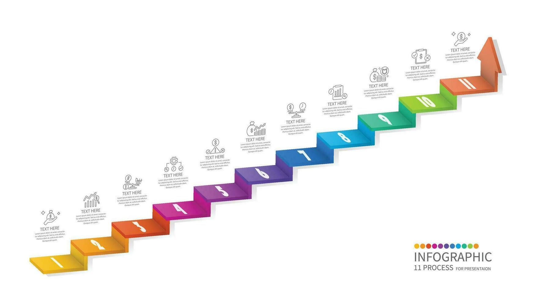 3d stair infographic elements design with 11 options, Steps or processes and marketing can be used for presentation. vector
