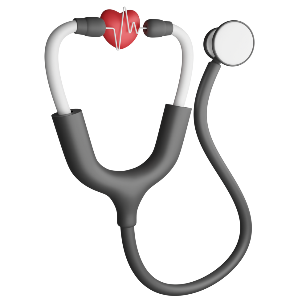 Heart stethoscope clipart flat design icon isolated on transparent background, 3D render medication and health concept png