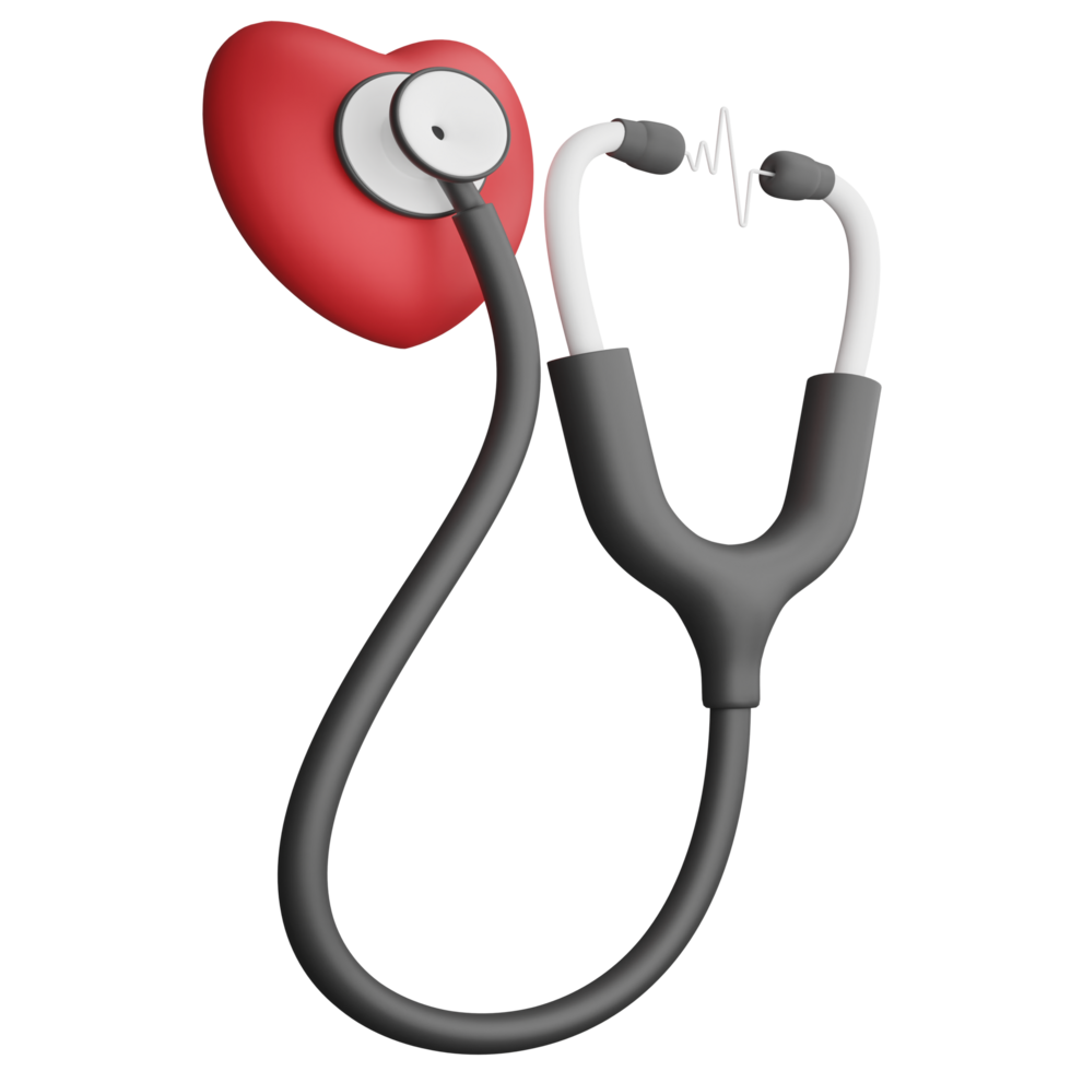 Heart stethoscope clipart flat design icon isolated on transparent background, 3D render medication and health concept png