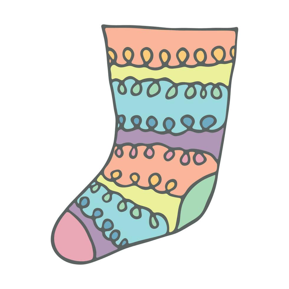 Hand drawn sock for Christmas gifts. Hanging sock doodle. Winter single design element vector