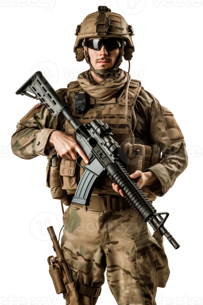 ai generado soldado con rifle aislado y transparente png ai generado