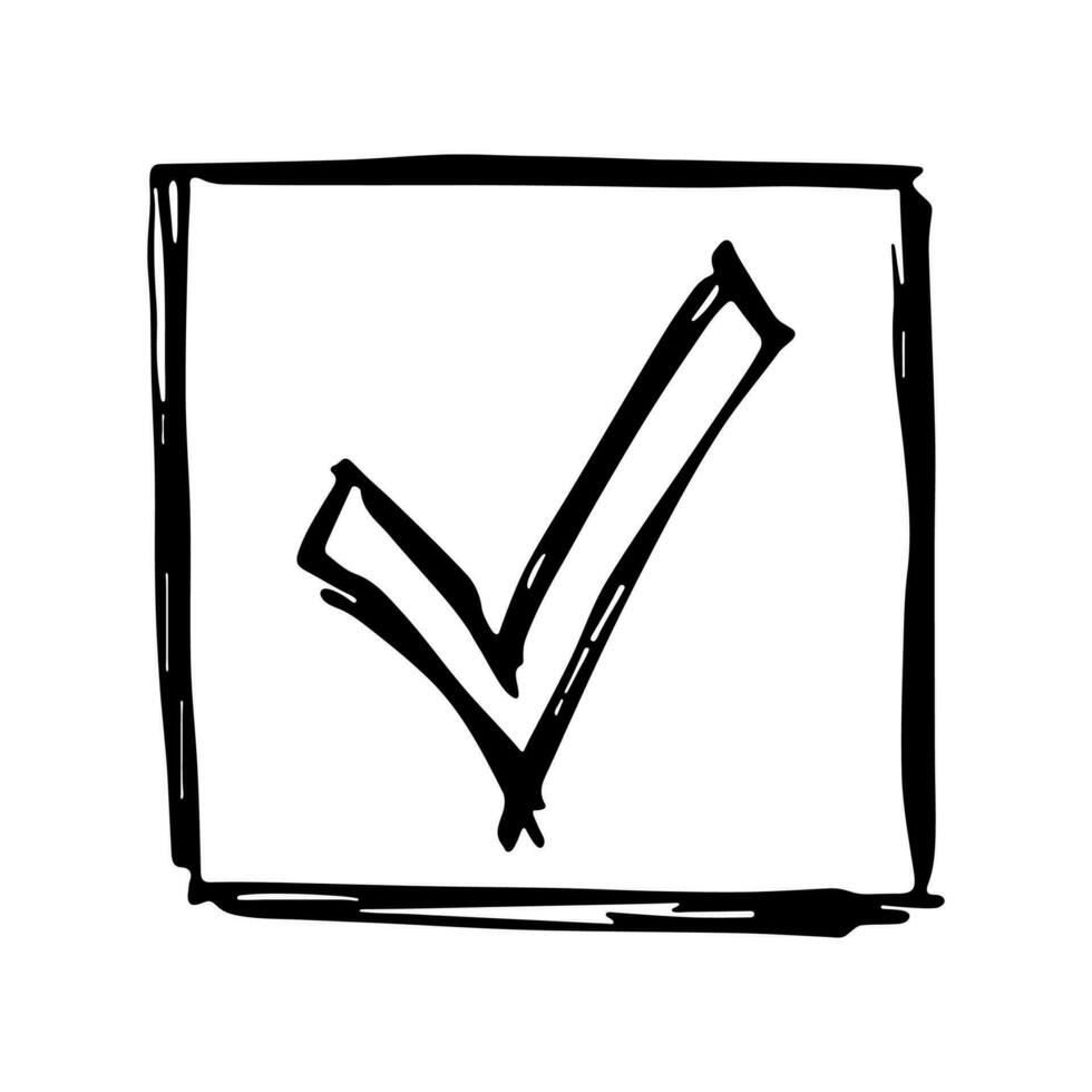 Hand drawn check mark illustration. Marker right sign clipart. Ink scribble checkbox. Single element vector