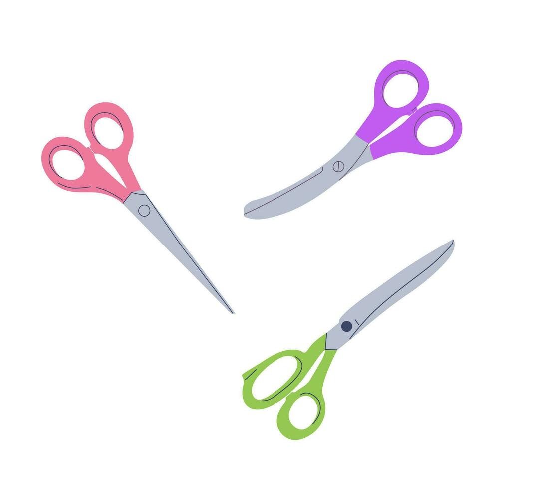 Flat style scissors set. Types of colored scissors set isolated on a white background. Vector illustration.