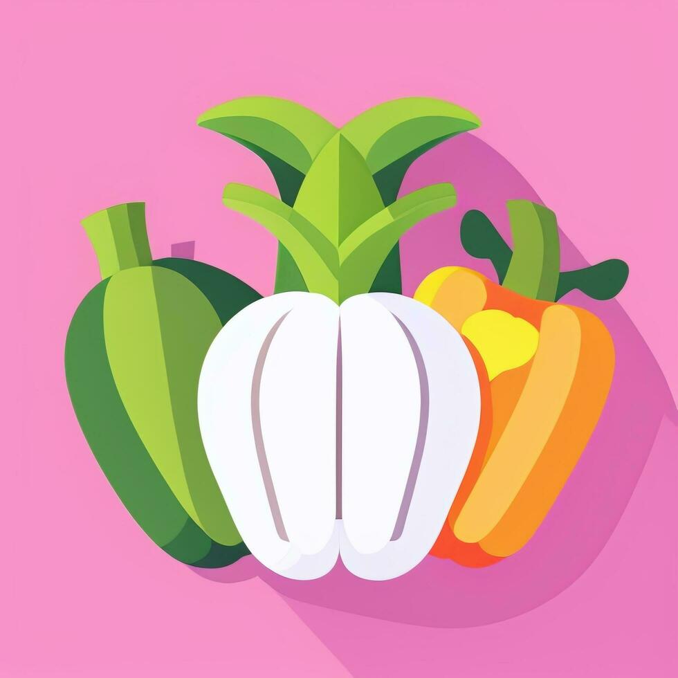 AI generated Various Weird Vegetable Avatar Icon Clip Art Sticker Decoration Simple Background photo