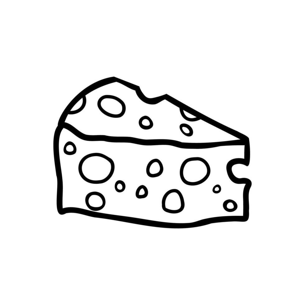 Vector single clipart slice of cheesewith holes in doodle style. Isolated image on a white background. Healthy food.