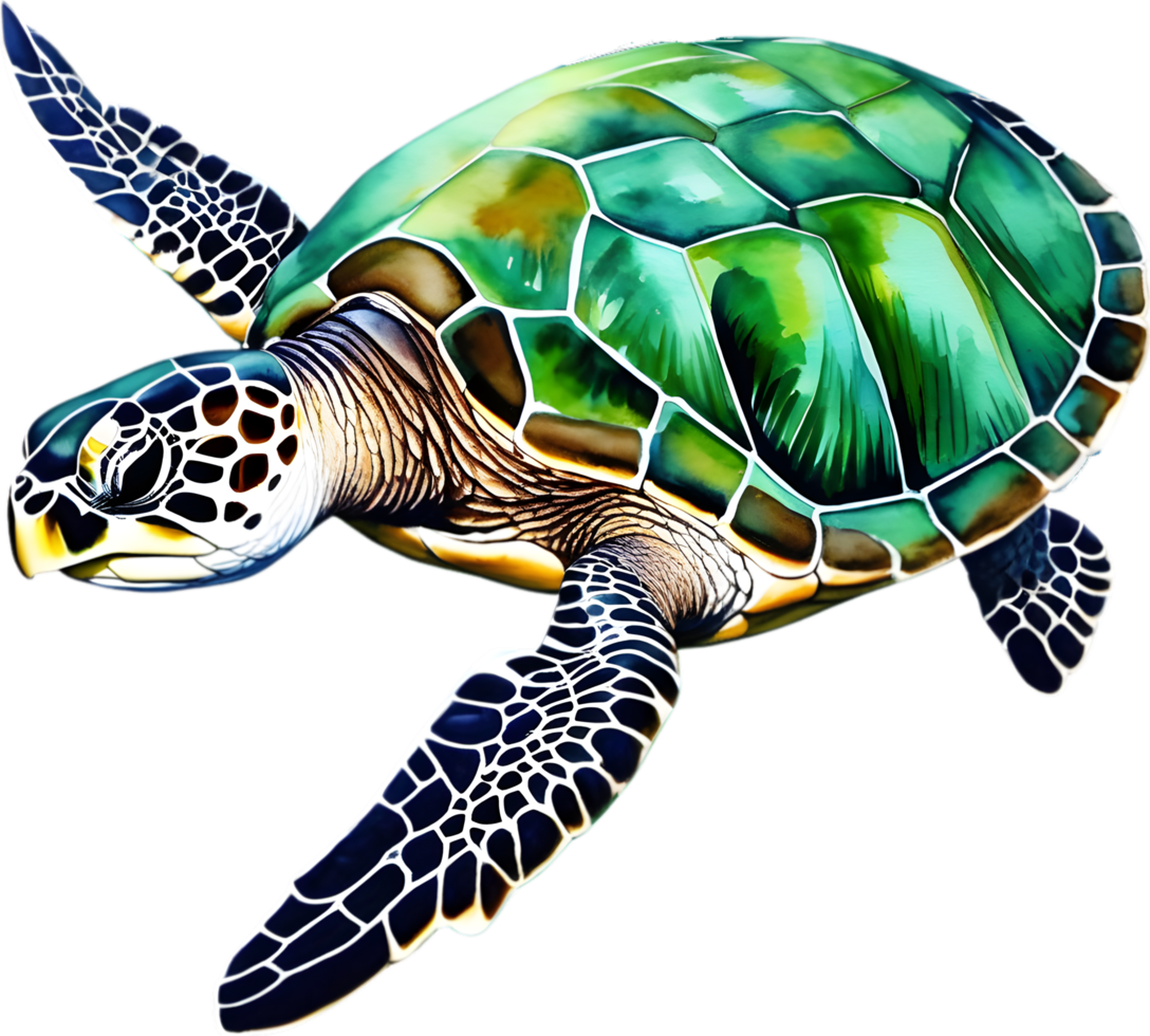 ai gegenereerd waterverf schilderij van een zee schildpad. ai-gegenereerd. png