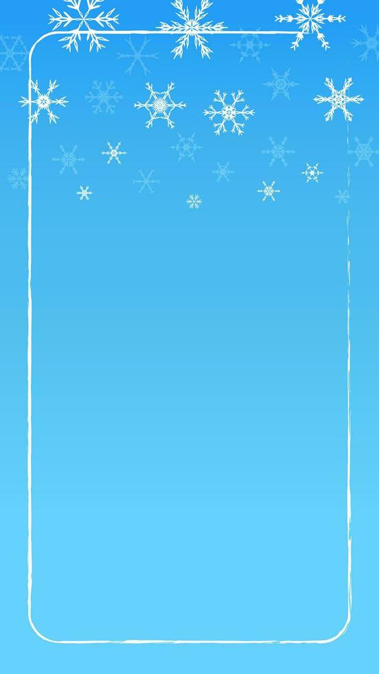 Blue Christmas story frame template with snowflakes. vector