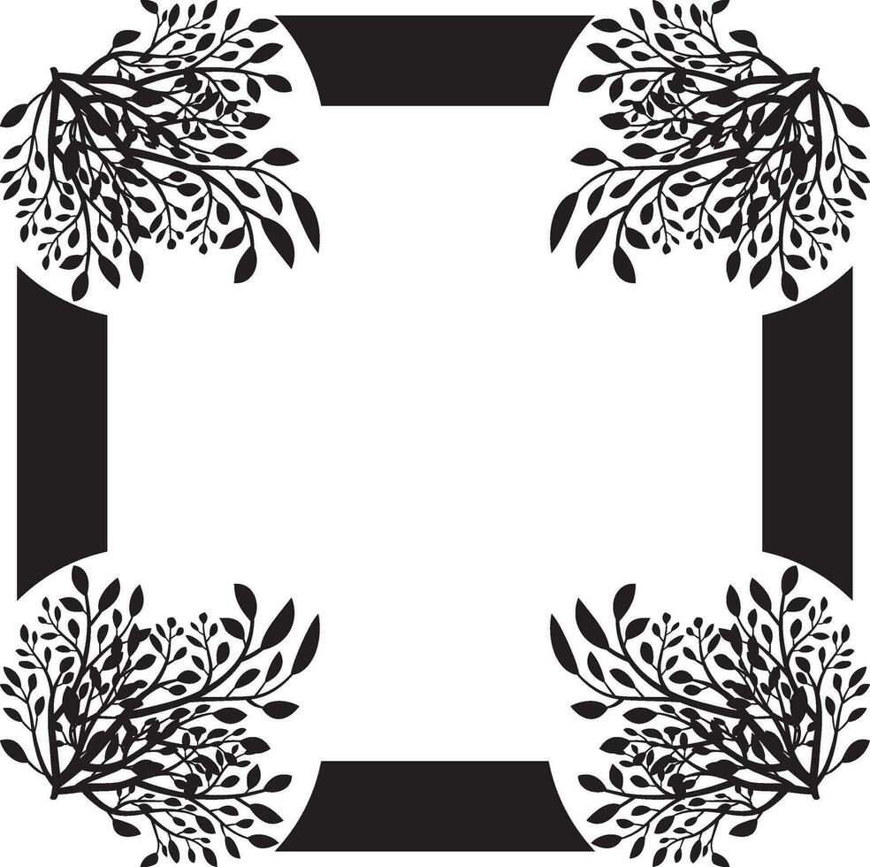 a black and white square frame with a floral design, Black and white floral frame with leaves silhouettes. floral ornament, floral frame with leaves silhouettes. floral ornament vector