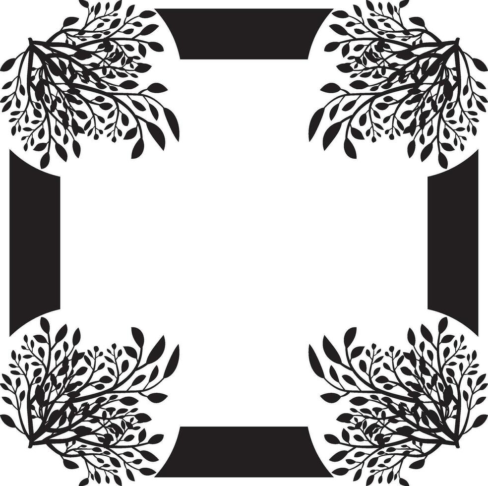 a black and white square frame with a floral design, Black and white floral frame with leaves silhouettes. floral ornament, floral frame with leaves silhouettes. floral ornament vector