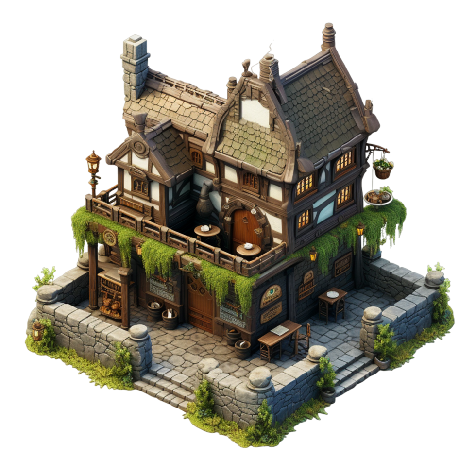 AI generated A house with a red roof and a blue bird on the roof png