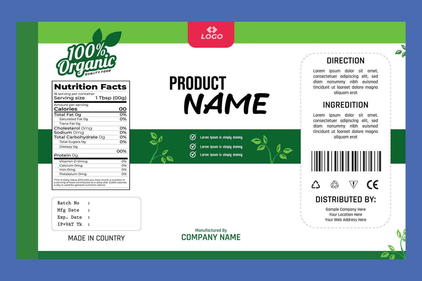 Organic Product Label Design Template design vector