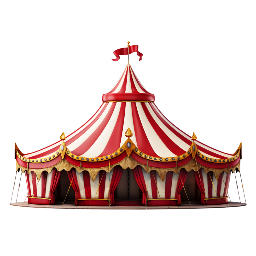 ai gegenereerd 3d realistisch rood circus tent met een wit streep png