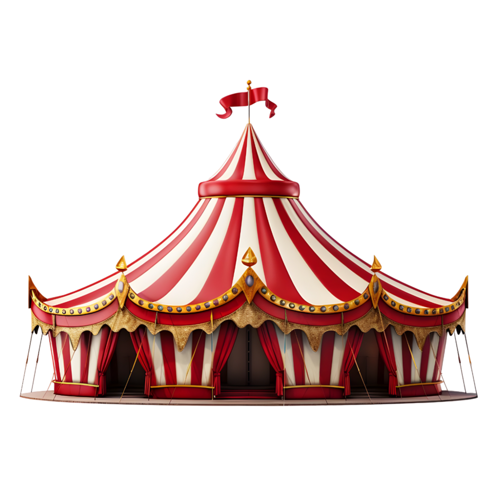 AI generated 3d realistic red circus tent with a white stripe png