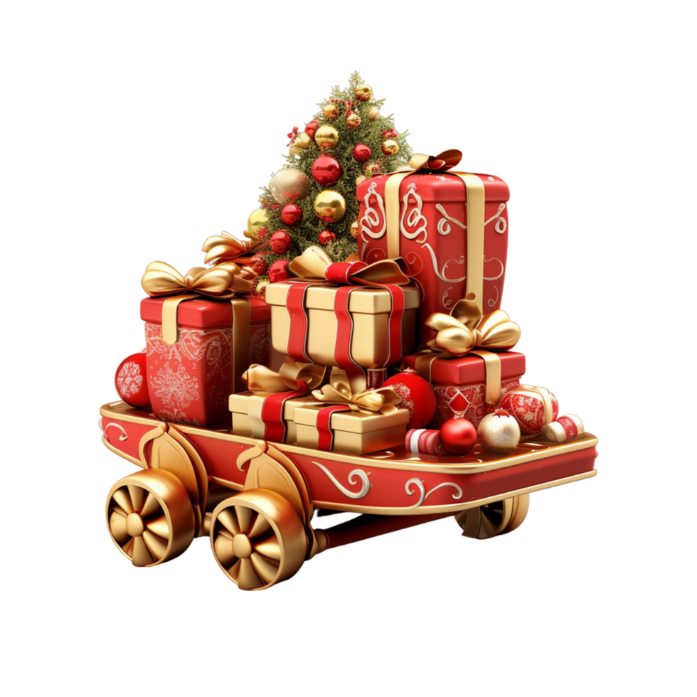 AI generated Christmas sleigh with gift box png