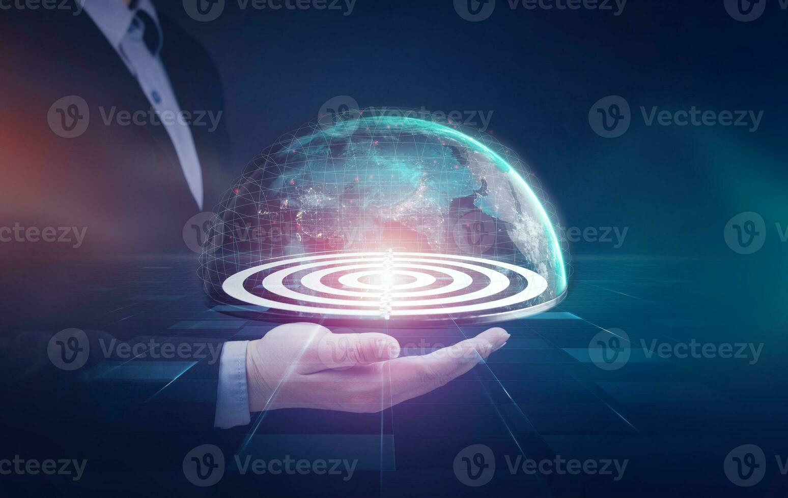 Network connection Virtual world on target board. Technology concepts, and target groups of communication network of digital business world with clear goal. Elements of this image furnished by NASA photo