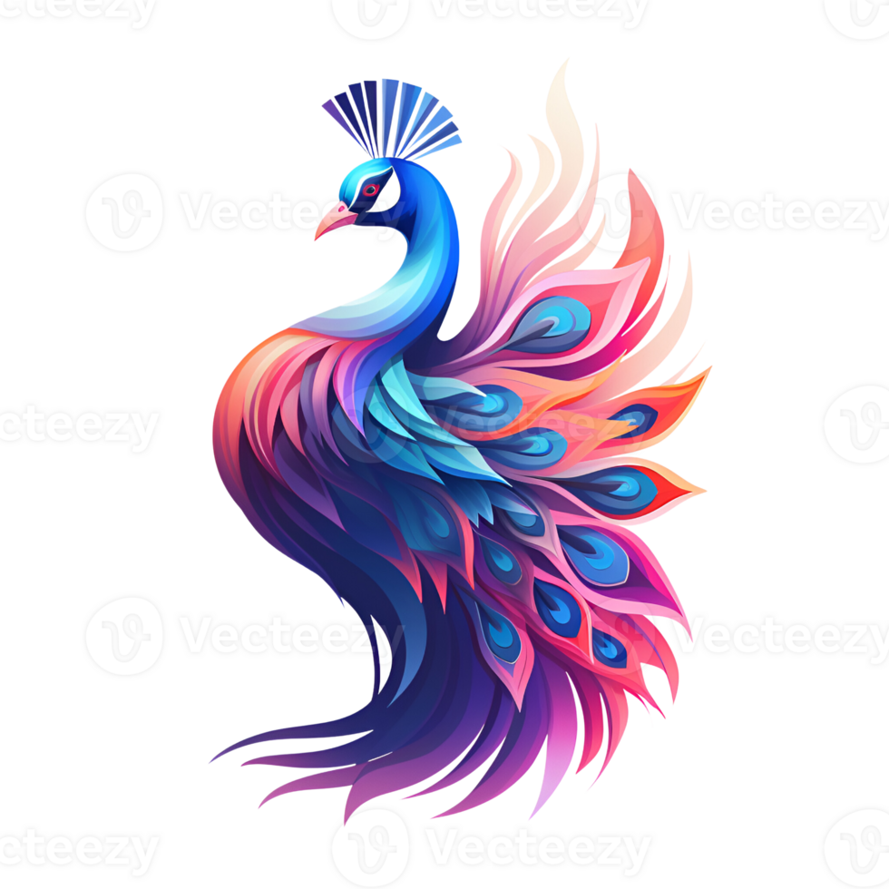 Peacock Artistic Style Drawing Painting Cartoon Style Illustration No Background Perfect for Print on Demand Merchandise AI Generative png
