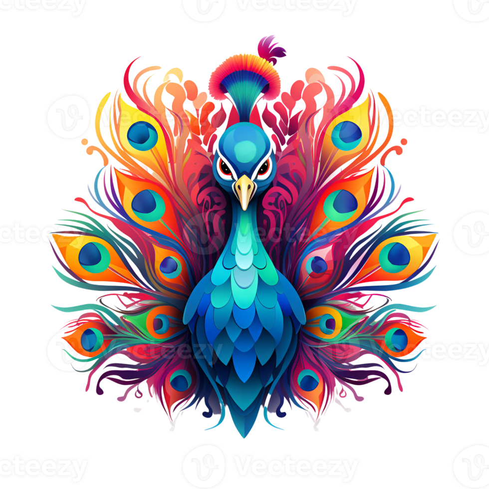 Peacock Artistic Style Drawing Painting Cartoon Style Illustration No Background Perfect for Print on Demand Merchandise AI Generative png