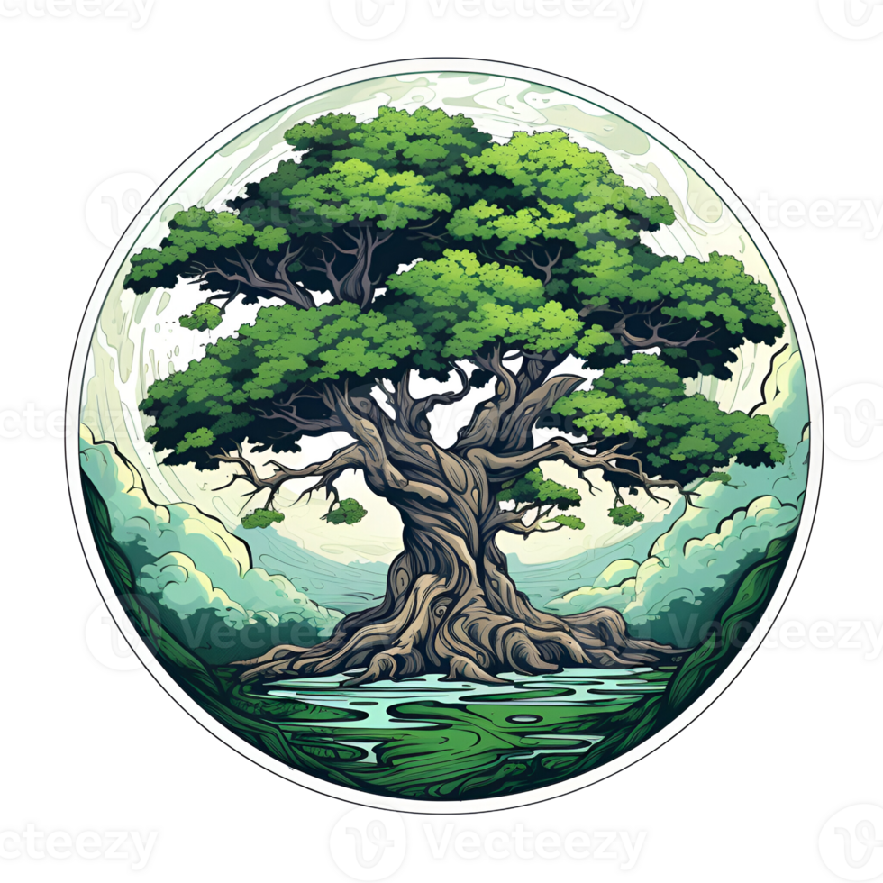 Giant Tree Cartoon Tree Tree of Life No Background Perfect for Print on Demand Merchandise AI Generative png