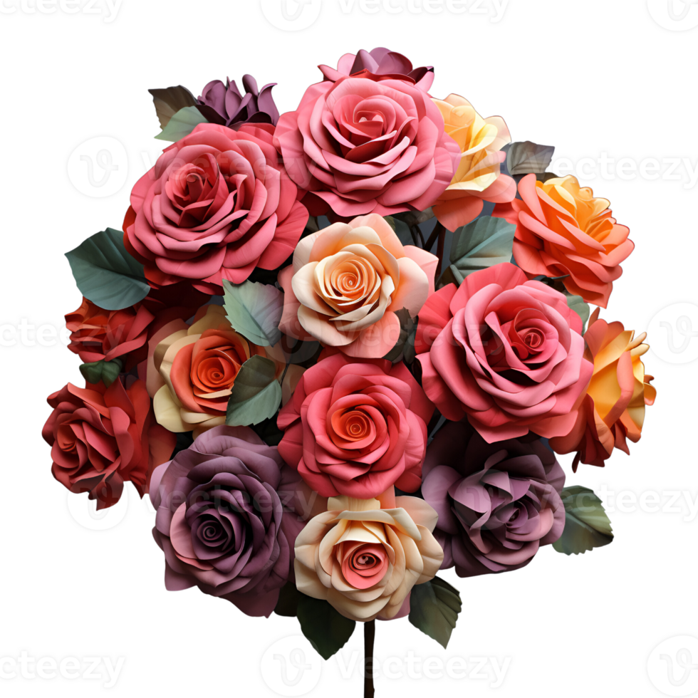 AI generated Artistic Style Rose Bouquet Flower Bouquet No Background Perfect for Print on Demand Merchandise AI Generative png