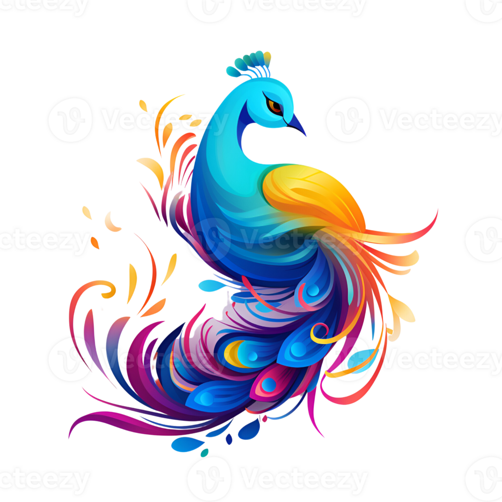 Peacock Artistic Style Drawing Painting Cartoon Style Illustration No Background Perfect for Print on Demand Merchandise AI Generative png