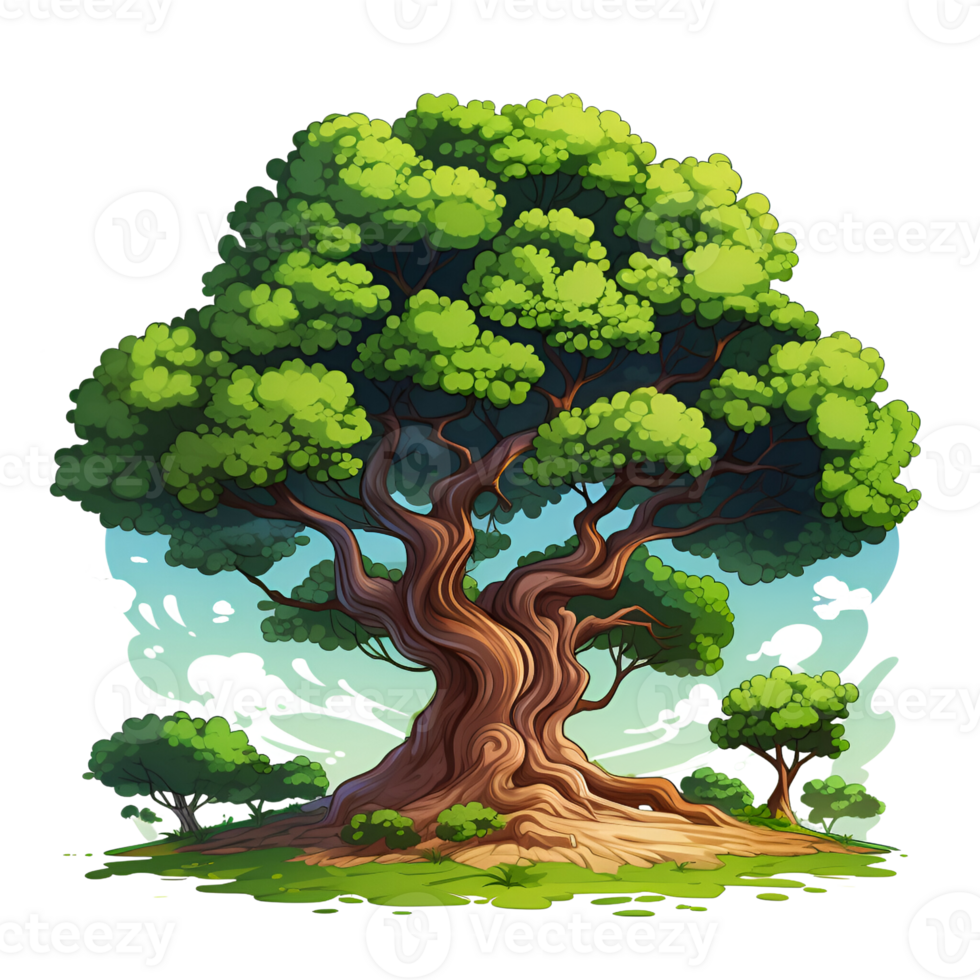 Giant Tree Cartoon Tree Tree of Life No Background Perfect for Print on Demand Merchandise AI Generative png