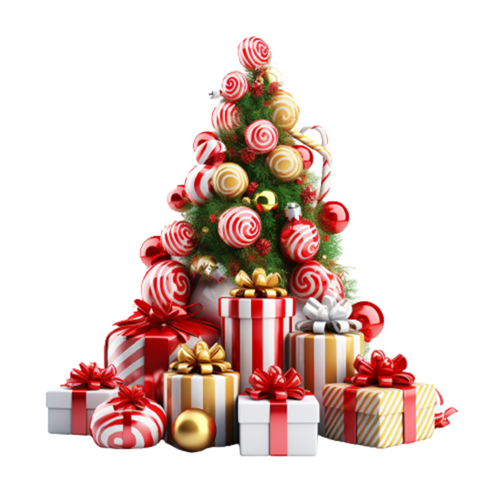 christmas tree with box ai generative png