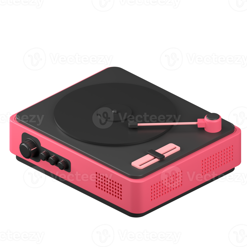 3D rendering of a retro vynil record player illustration png