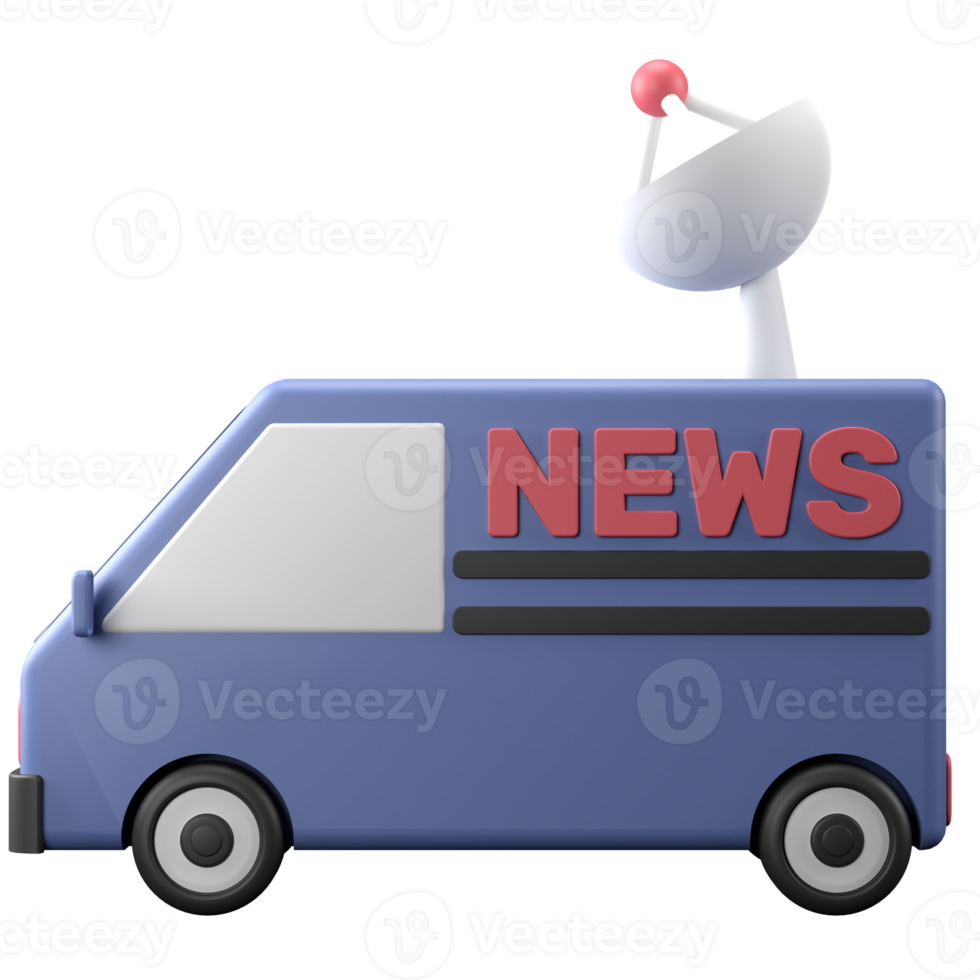 3D rendering of an isometric news car illustration. Object on a transparent background. png