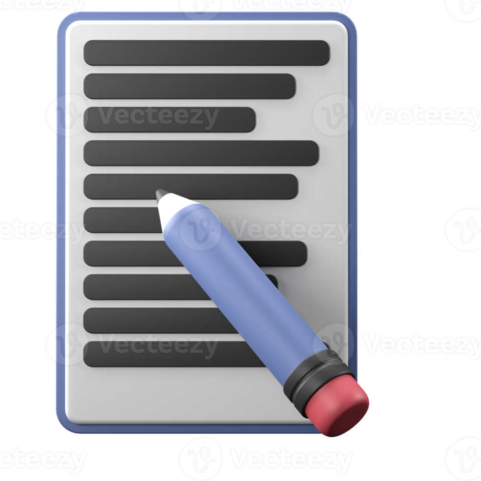 3D rendering of an isometric note and pen illustration. Object on a transparent background. png