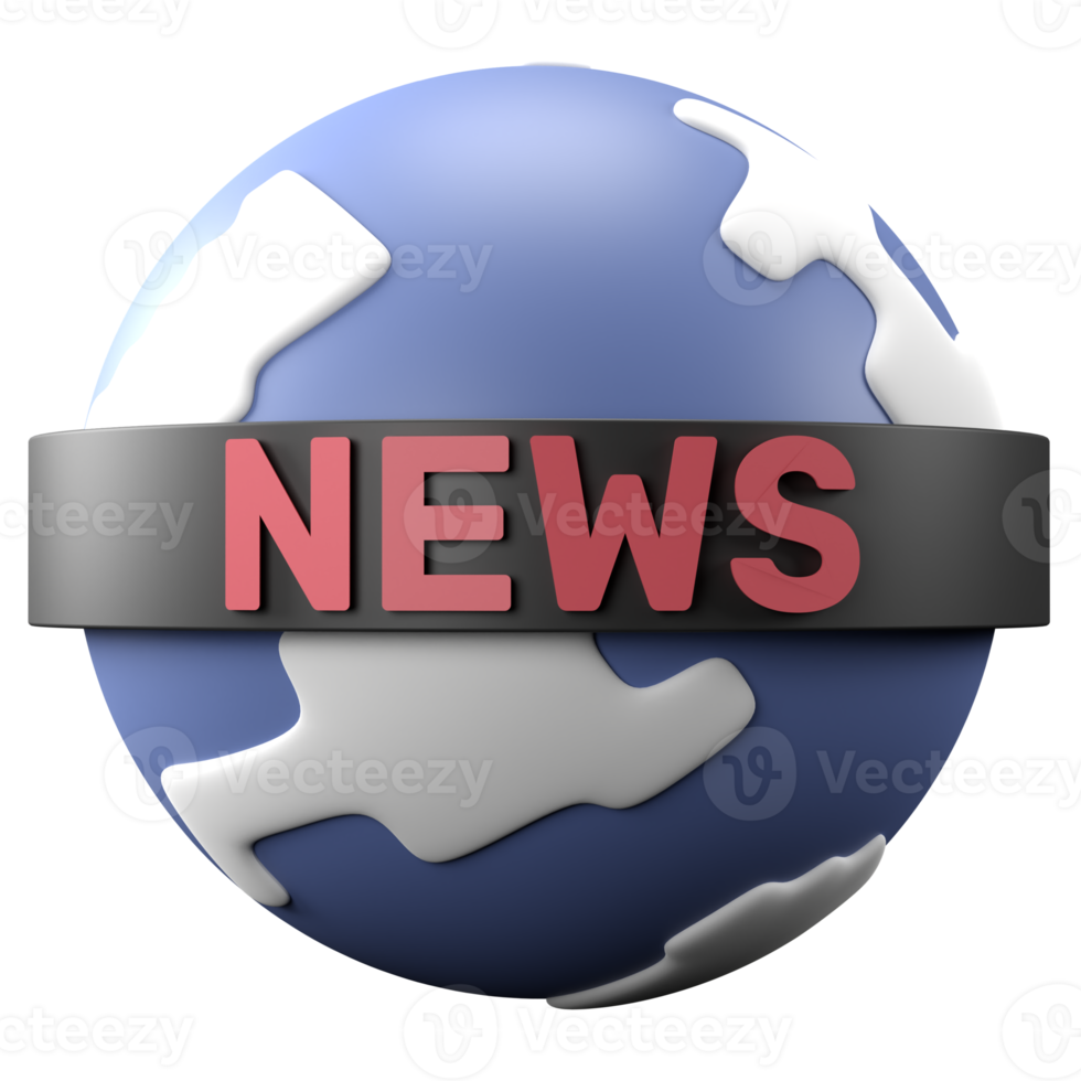 3D rendering of a news globe illustration. Object on a transparent background. png