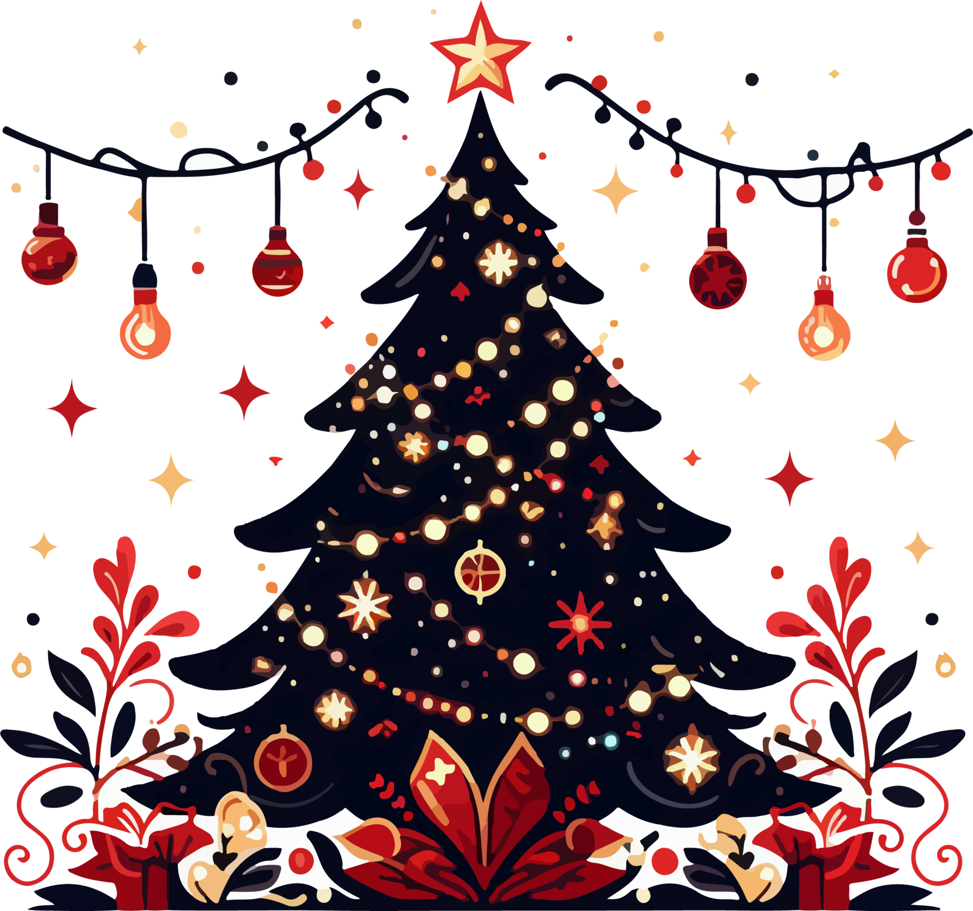 AI generated Christmas Tree With Lights Illustration Generative Ai