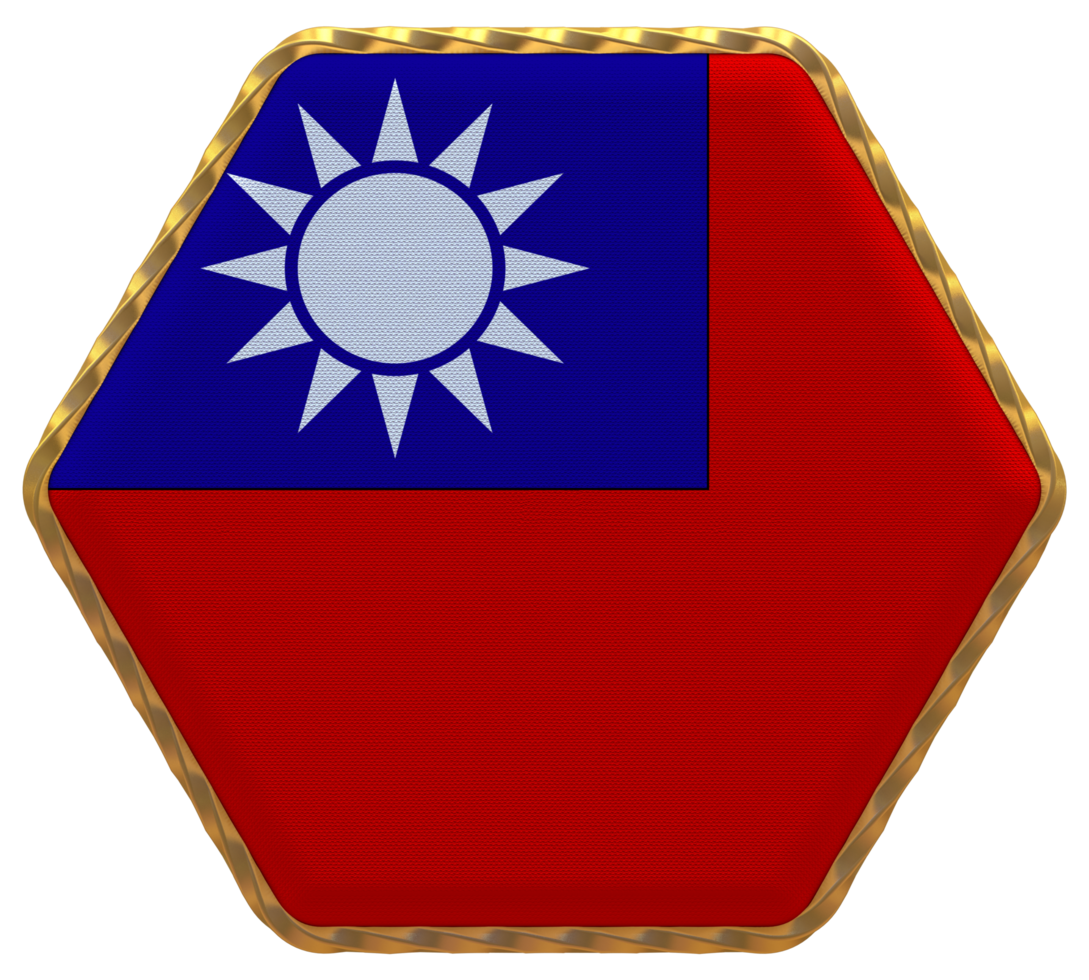 Taiwan Flag in Hexagon Shape with Gold Border, Bump Texture, 3D Rendering png
