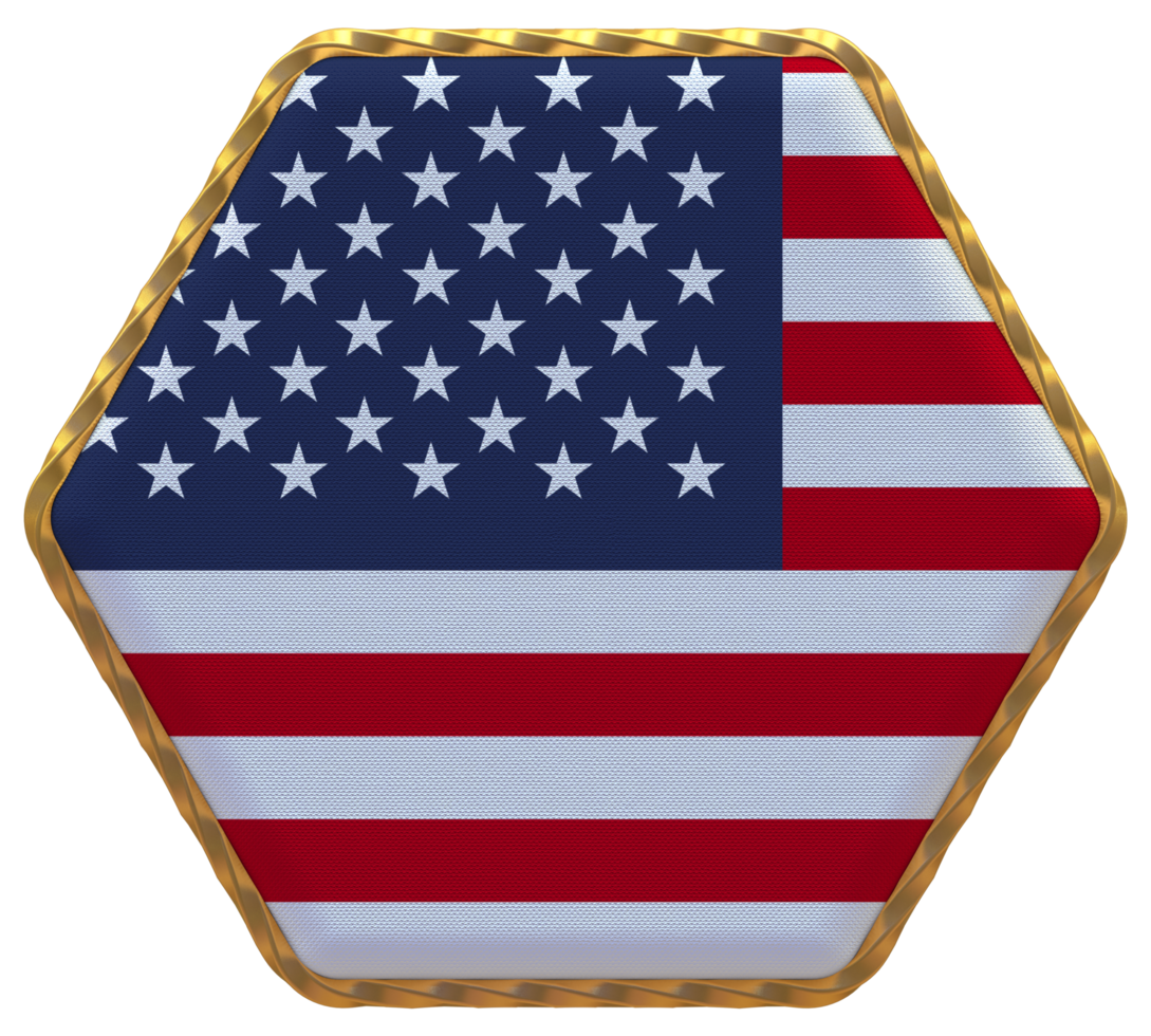 United States Flag in Hexagon Shape with Gold Border, Bump Texture, 3D Rendering png