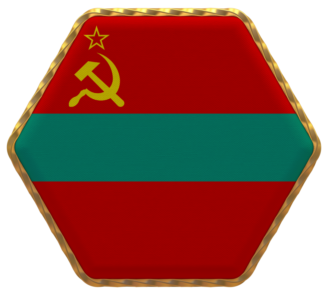 Transnistria Flag in Hexagon Shape with Gold Border, Bump Texture, 3D Rendering png