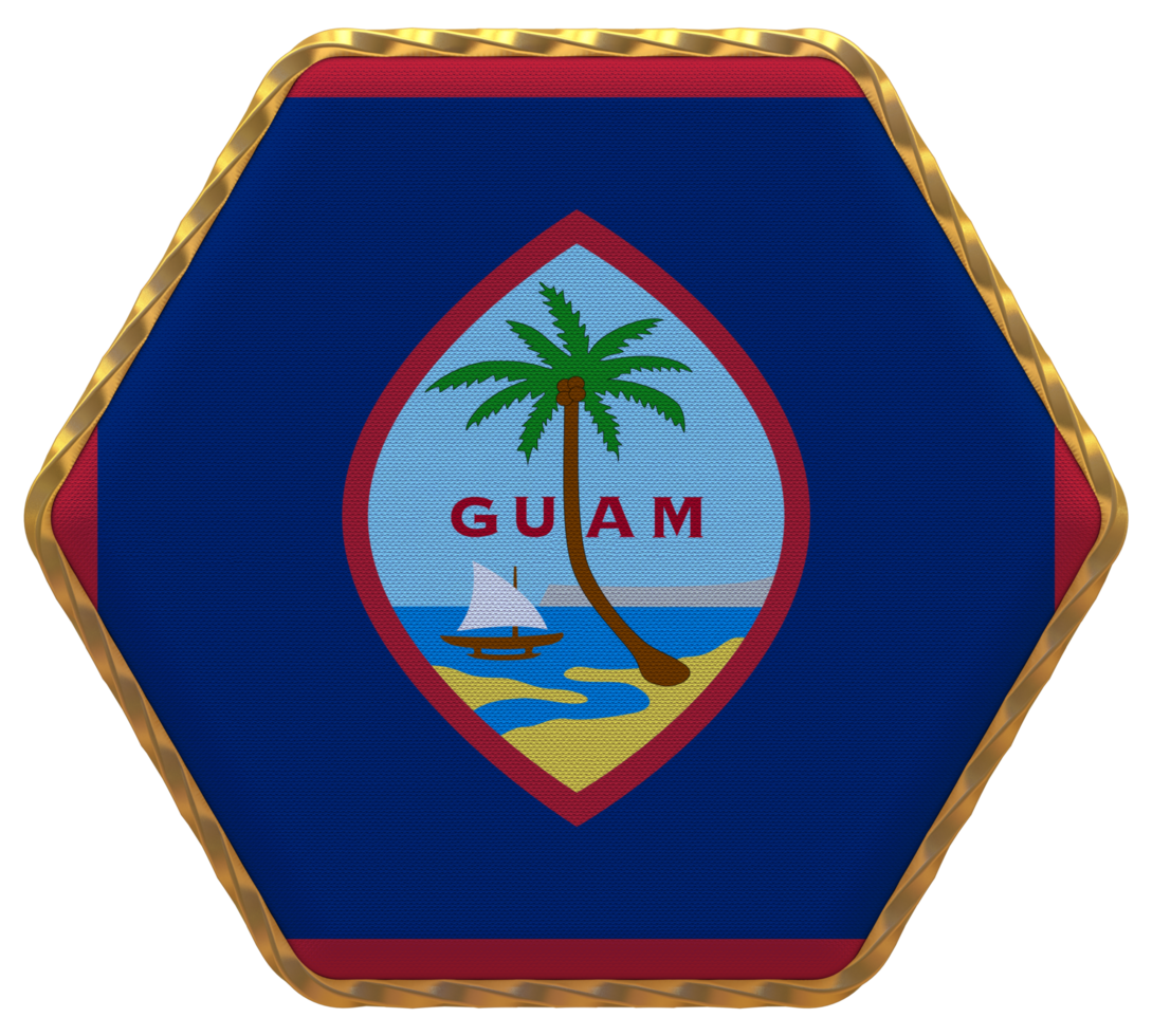 Guam Flag in Hexagon Shape with Gold Border, Bump Texture, 3D Rendering png
