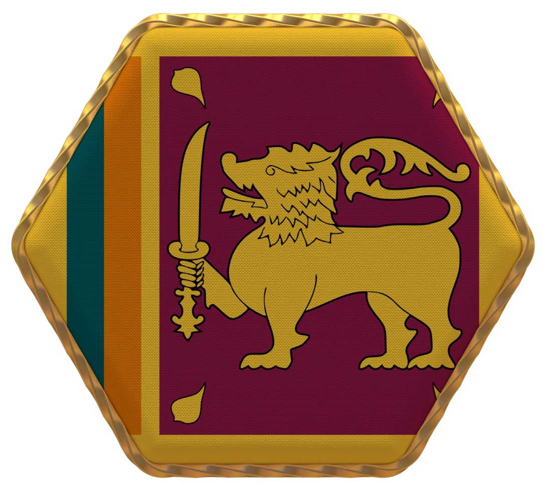 Sri Lanka Flag in Hexagon Shape with Gold Border, Bump Texture, 3D Rendering png