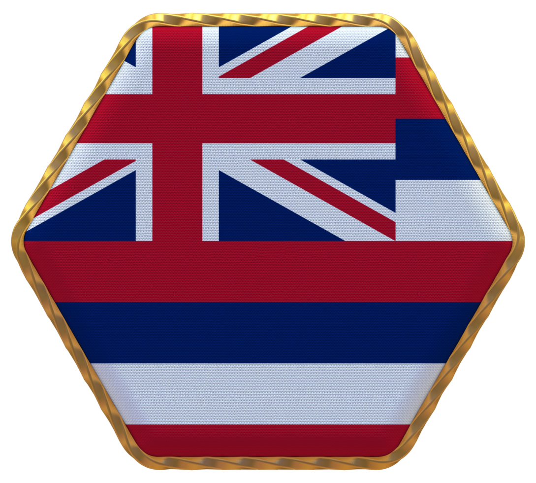 State of Hawaii Flag in Hexagon Shape with Gold Border, Bump Texture, 3D Rendering png