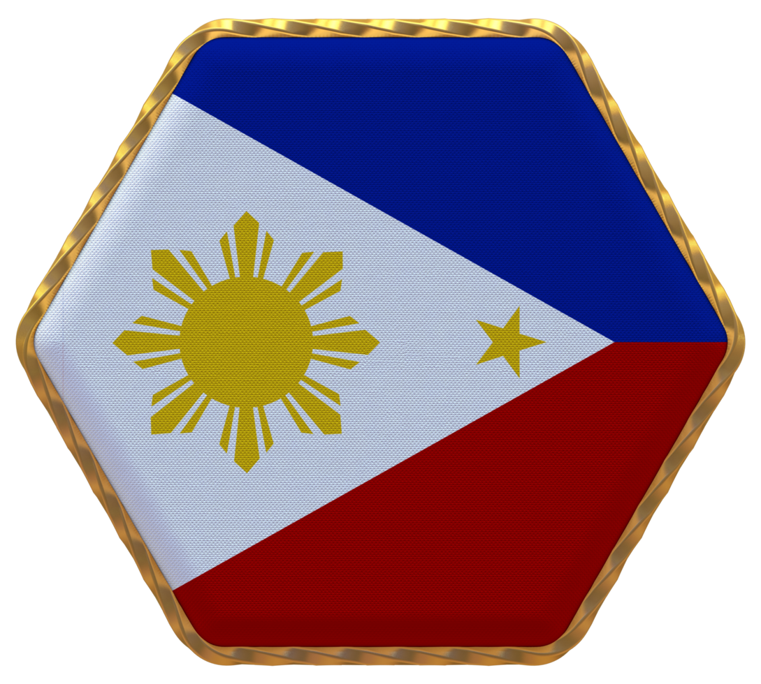 Philippines Flag in Hexagon Shape with Gold Border, Bump Texture, 3D Rendering png
