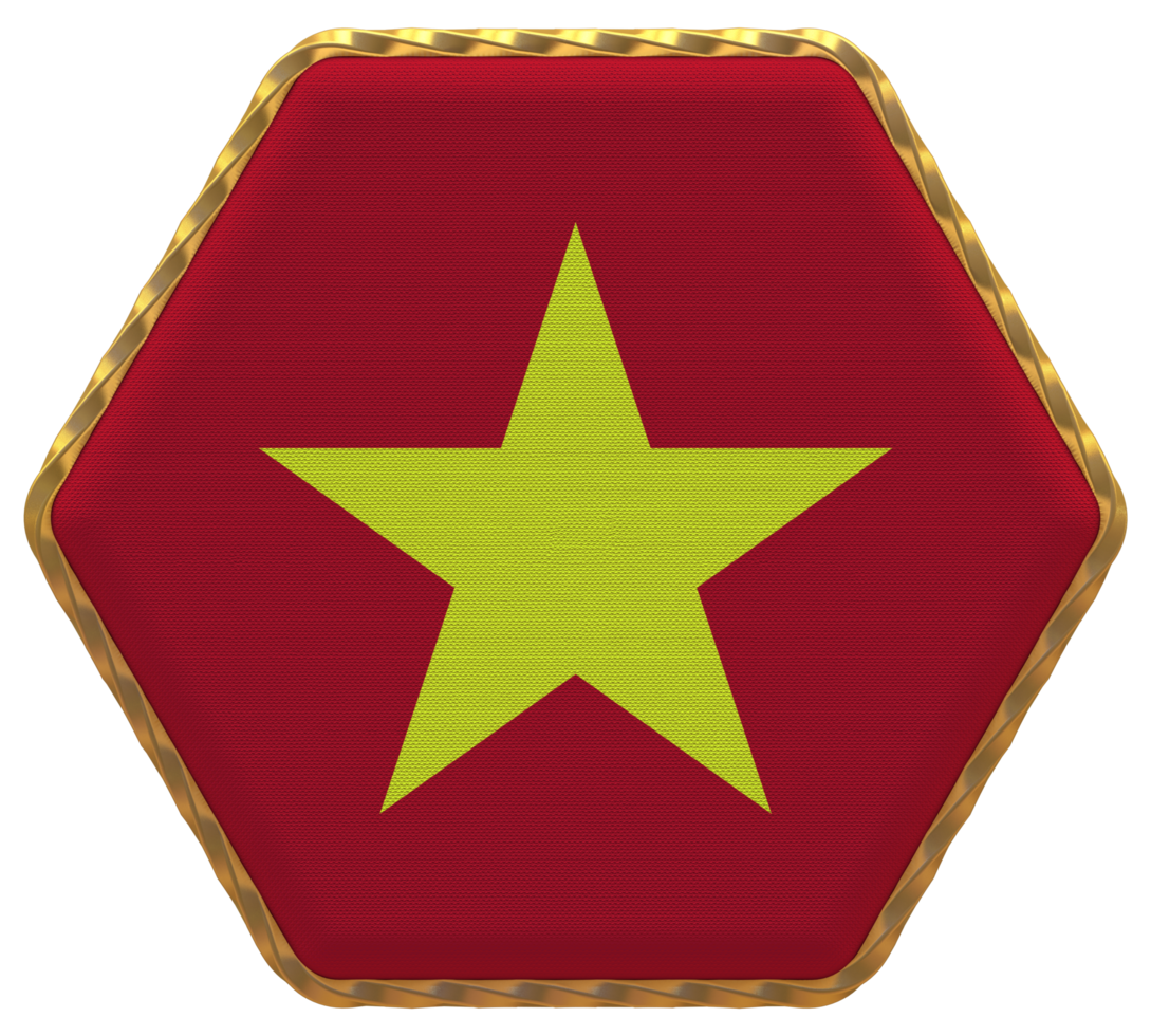 Vietnam Flag in Hexagon Shape with Gold Border, Bump Texture, 3D Rendering png