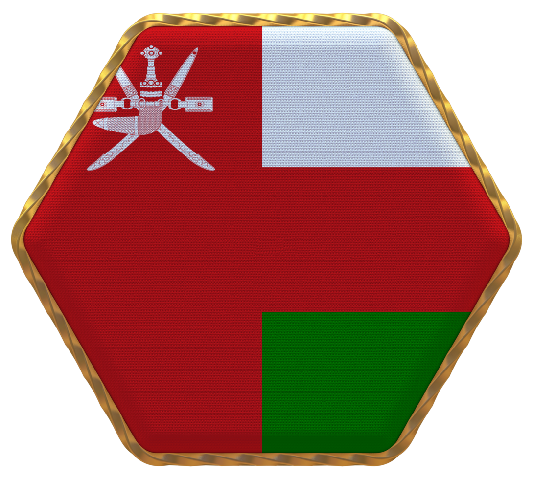 Oman Flag in Hexagon Shape with Gold Border, Bump Texture, 3D Rendering png