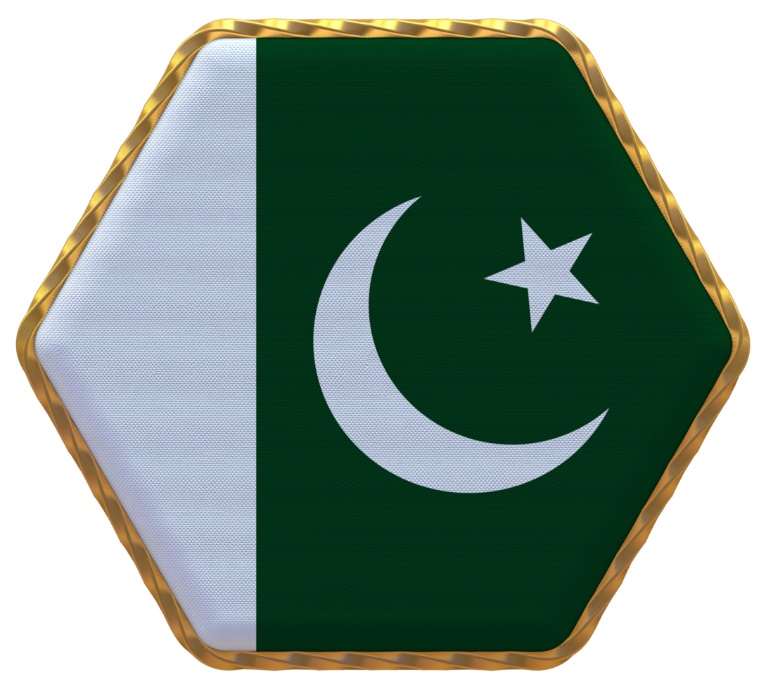 Pakistan Flag in Hexagon Shape with Gold Border, Bump Texture, 3D Rendering png