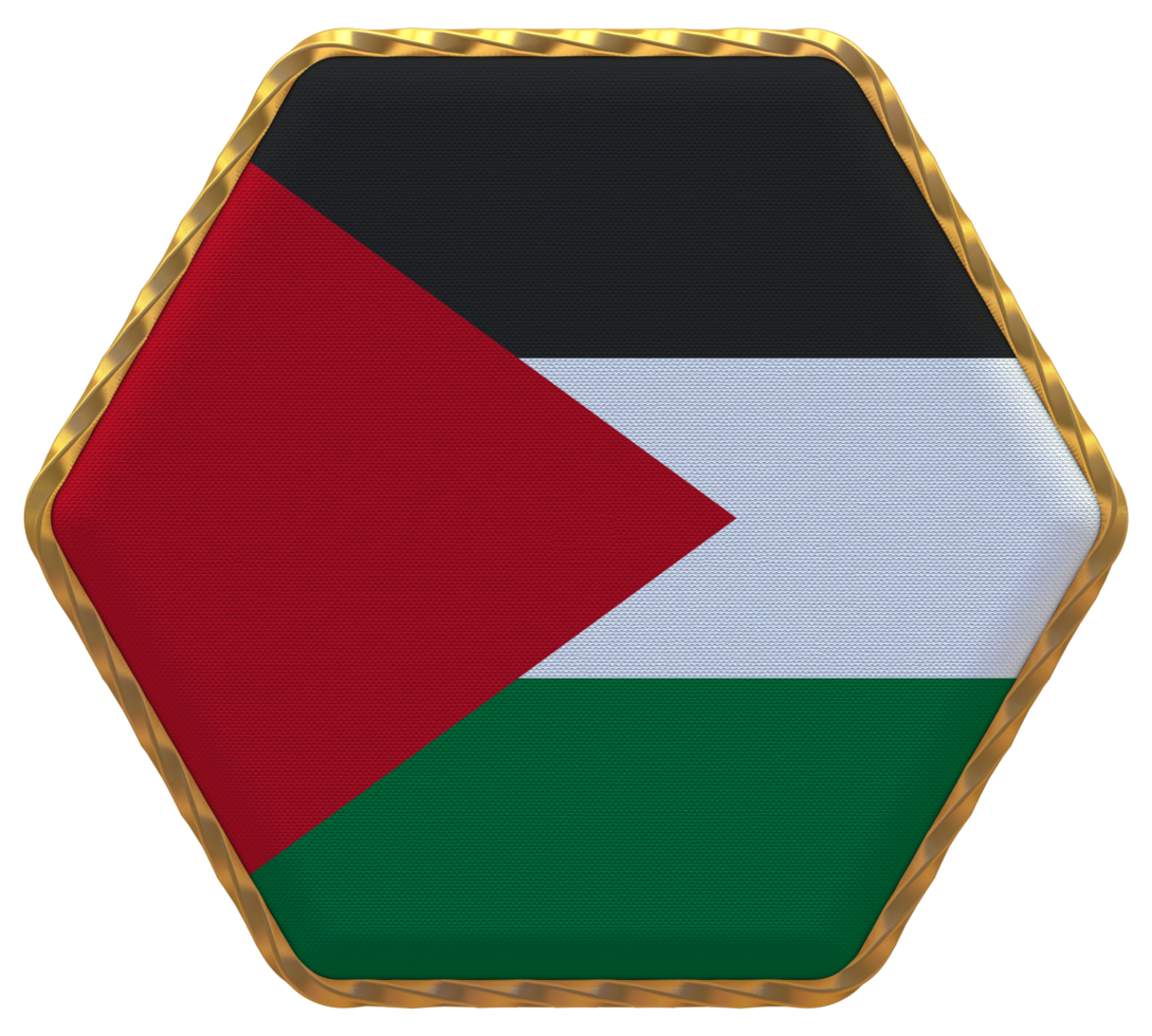 Palestine Flag in Hexagon Shape with Gold Border, Bump Texture, 3D Rendering png